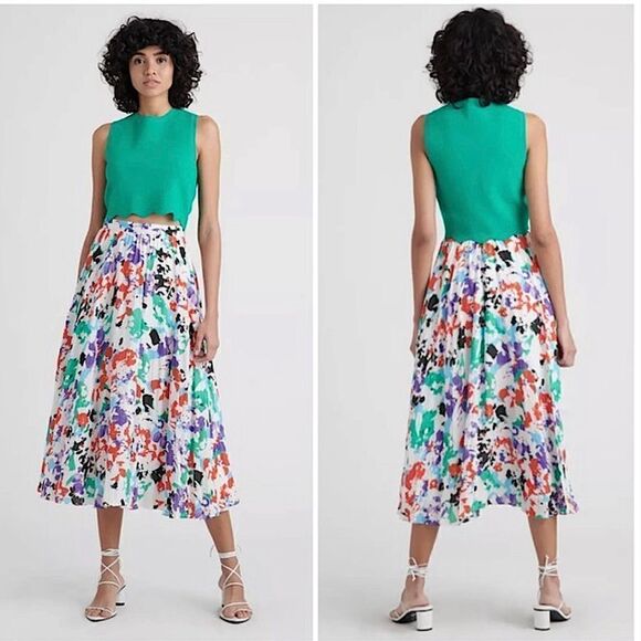 TANYA TAYLOR Floral Midi Skirt A-Line Multicolor Size 10 NWOT - Picture 1 of 8